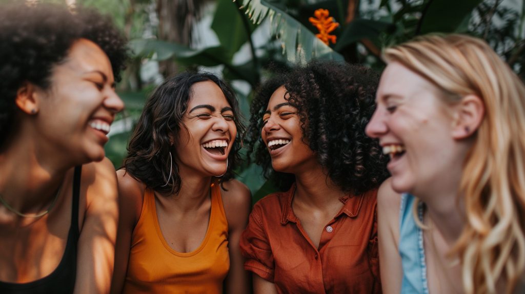 group of happy women representing community. Community is an important element in recovery from pelvic organ prolapse.